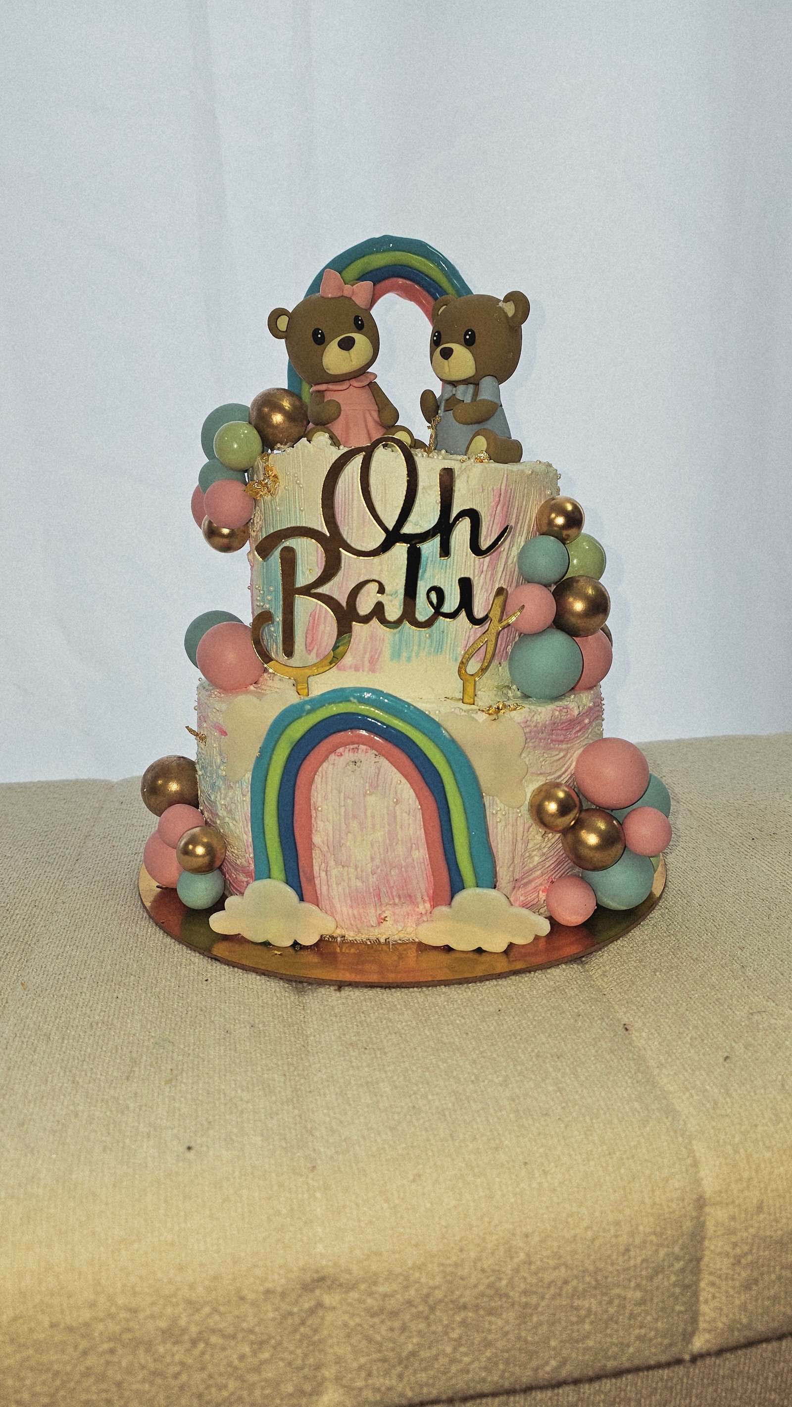 Oh Baby! Twin Bear Rainbow Cake